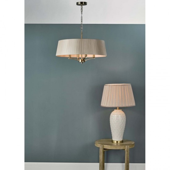 58946-003 Antique Brass 4 Light Pendant with Taupe Ribbon Shade