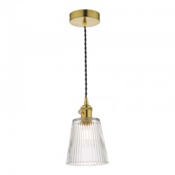 58988-003 Brass Pendant with Ribbed Glass Shade  58988-003 Brass Pendant with Ribbed Glass Shade