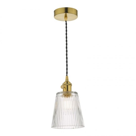 58988-003 Brass Pendant with Ribbed Glass Shade