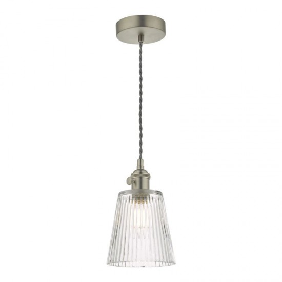 58993-003 Antique Chrome Pendant with Ribbed Glass Shade