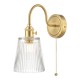 58998-003 Brass Wall Lamp with Ribbed Glass Shade