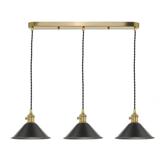 59005-003 Brass 3 Light over Island Fitting with Antique Pewter Shades
