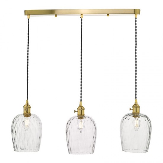 59006-003 Brass 3 Light over Island Fitting with Dimpled Glass Shade