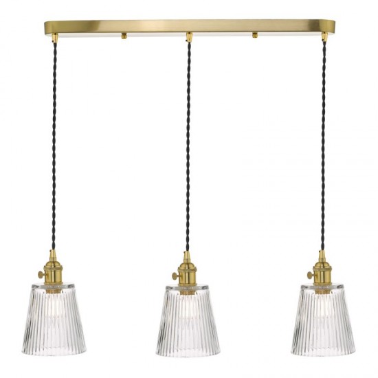 59008-003 Brass 3 Light over Island Fitting with Ribbed Glass Shade
