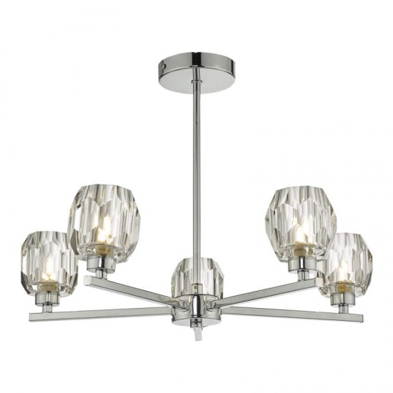 59022-003 Chrome 5 Light Ceiling Lamp with Faceted Glass Shades 59022-003 Chrome 5 Light Ceiling Lamp with Faceted Glass Shades
