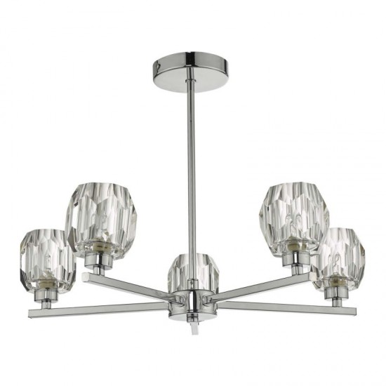 59022-003 Chrome 5 Light Ceiling Lamp with Faceted Glass Shades 59022-003 Chrome 5 Light Ceiling Lamp with Faceted Glass Shades