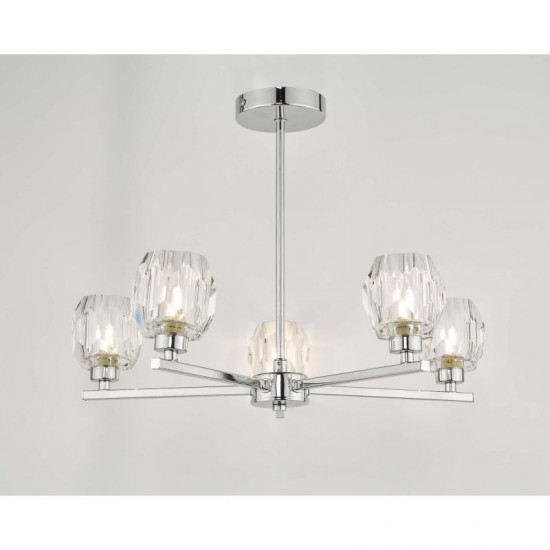 59022-003 Chrome 5 Light Ceiling Lamp with Faceted Glass Shades 59022-003 Chrome 5 Light Ceiling Lamp with Faceted Glass Shades
