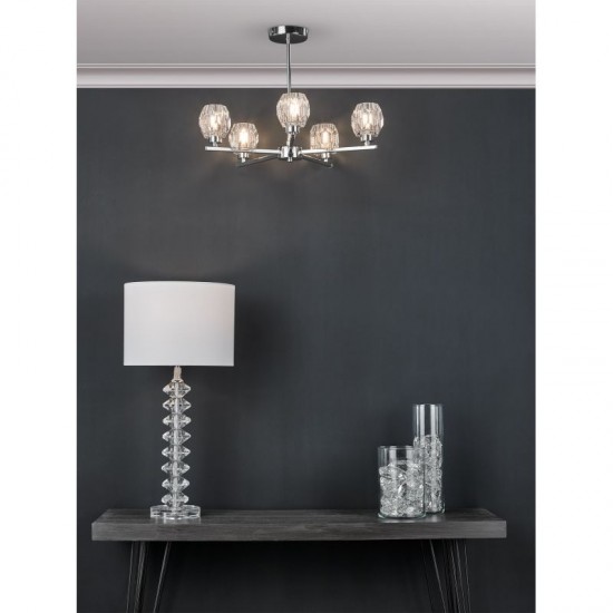 59022-003 Chrome 5 Light Ceiling Lamp with Faceted Glass Shades 59022-003 Chrome 5 Light Ceiling Lamp with Faceted Glass Shades