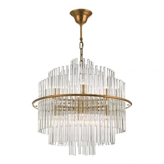59051-003 Brushed Antique Gold 13 Light Pendant with Glass Rods