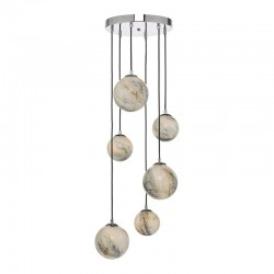 59056-003 Chrome 6 Light Cluster Pendant with Marble Effect Glasses