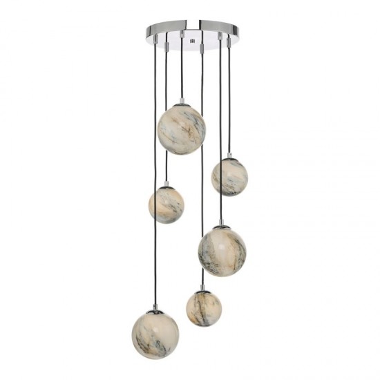 59056-003 Chrome 6 Light Cluster Pendant with Marble Effect Glasses