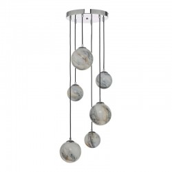 59056-003 Chrome 6 Light Cluster Pendant with Marble Effect Glasses