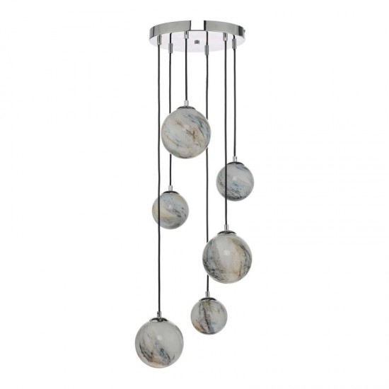 59056-003 Chrome 6 Light Cluster Pendant with Marble Effect Glasses