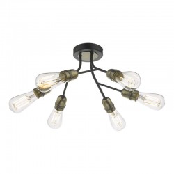 59084-003 Black & Antique Brass 6 Light Ceiling Lamp