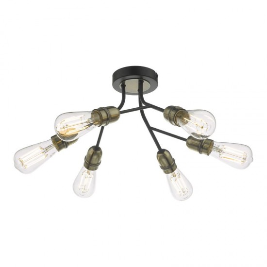 59084-003 Black & Antique Brass 6 Light Ceiling Lamp 59084-003 Black & Antique Brass 6 Light Ceiling Lamp