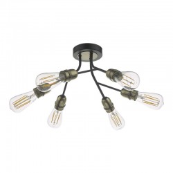 59084-003 Black & Antique Brass 6 Light Ceiling Lamp
