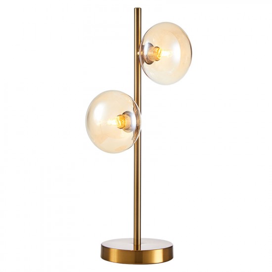 67564-005 Matt Brass 2 Light Table Lamp with Amber Glasses