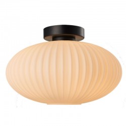 67577-005 Black Semi Flush with Ribbed Opal Glass 67577-005 Black Semi Flush with Ribbed Opal Glass