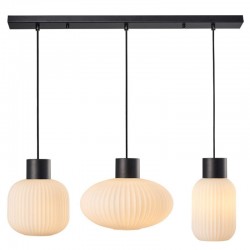 67579-005 Black 3 Light over Island Fitting with Ribbed Opal Glasses 67579-005 Black 3 Light over Island Fitting with Ribbed Opal Glasses