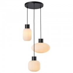 67581-005 Black 3 Light Cluster with Ribbed Opal Glasses 67581-005 Black 3 Light Cluster with Ribbed Opal Glasses