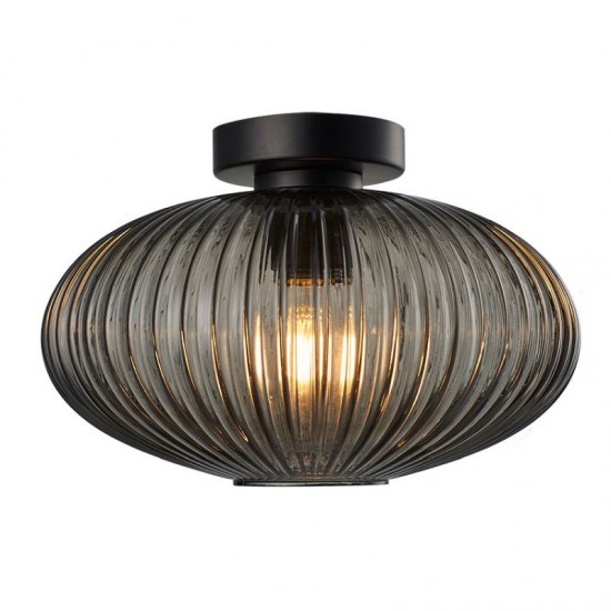 67585-005 Black Semi Flush with Ribbed Smoked Glass