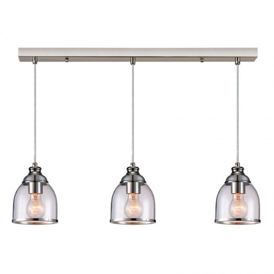 67601-005 Polished Nickel 3 Light over Island Fitting with Clear Glasses
