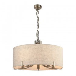 7846-005 Antique Brass 5 Light Pendant with Natural Linen Shade 7846-005 Antique Brass 5 Light Pendant with Natural Linen Shade