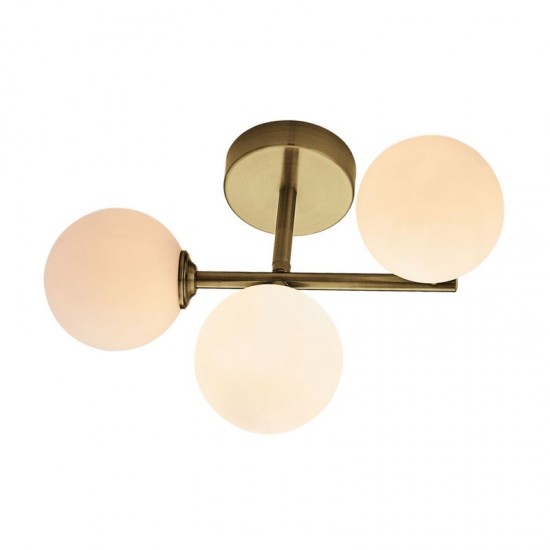8057-005 Antique Brass 3 Light Semi-Flush with Glass Globe