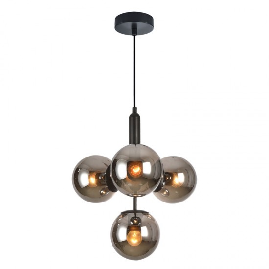 8182-005 Black 4 Light Pendant with Smoked Mirrored Glasses