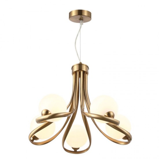 8199-005 Matt Brass 5 Light Centre Fitting with White Glasses