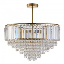 75550-005 Antique Brass 5 Light Semi Flush with Crystal