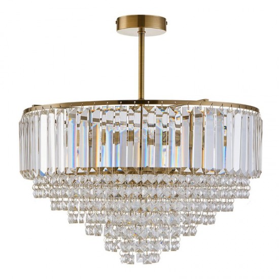 75550-005 Antique Brass 5 Light Semi Flush with Crystal