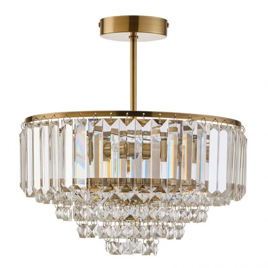 75548-005 Antique Brass 5 Light Semi Flush with Crystal