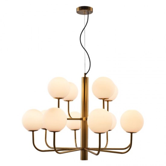 75603-005 Brushed Brass 12 Light Centre Fitting with White Glass
