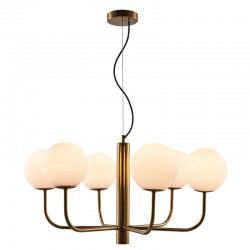 75601-005 Brushed Brass 6 Light Centre Fitting with White Glass