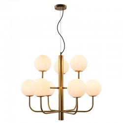 75602-005 Brushed Brass 9 Light Centre Fitting with White Glass