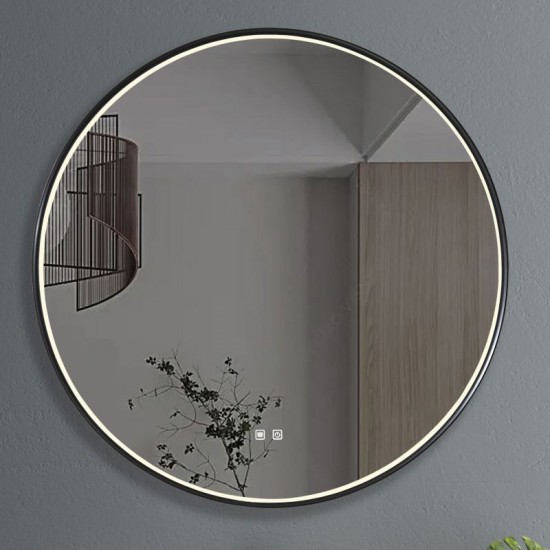 71860-005 LED Bathroom Circular Black Mirror - Defogging Function 60 cm