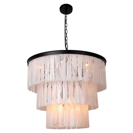 75536-005 Matt Black 12 Light Chandelier with Slate Glass Style