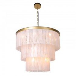 75537-005 Satin Brass 12 Light Chandelier with Slate Glass Style