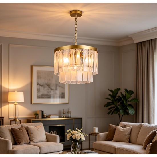 83091-005 Satin Brass 4 Light Pendant with Slate Glass Style