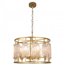 75539-005 Satin Brass 6 Light Lantern Pendant with Decorative Glass