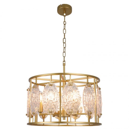 75539-005 Satin Brass 6 Light Lantern Pendant with Decorative Glass