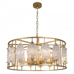 75540-005 Satin Brass 8 Light Lantern Pendant with Decorative Glass