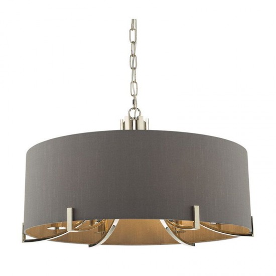 7847-005 Chrome 5 Light Pendant with Grey Shade