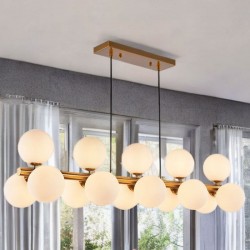 75600-005 Brushed Brass 15 Light over Island Fitting with White Glass