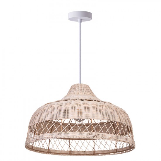 71807-005 White Pendant with Natural Rattan Shade