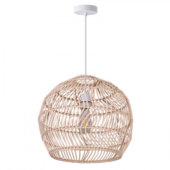 71808-005 White Pendant with Natural Rattan Shade