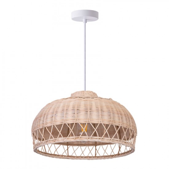 71814-005 White Pendant with Natural Rattan Shade