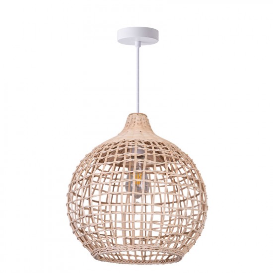 71811-005 White Pendant with Natural Rattan Shade