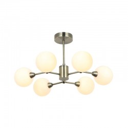 7787-005 Antique Brass 6 Light Semi Flush with White Glasses